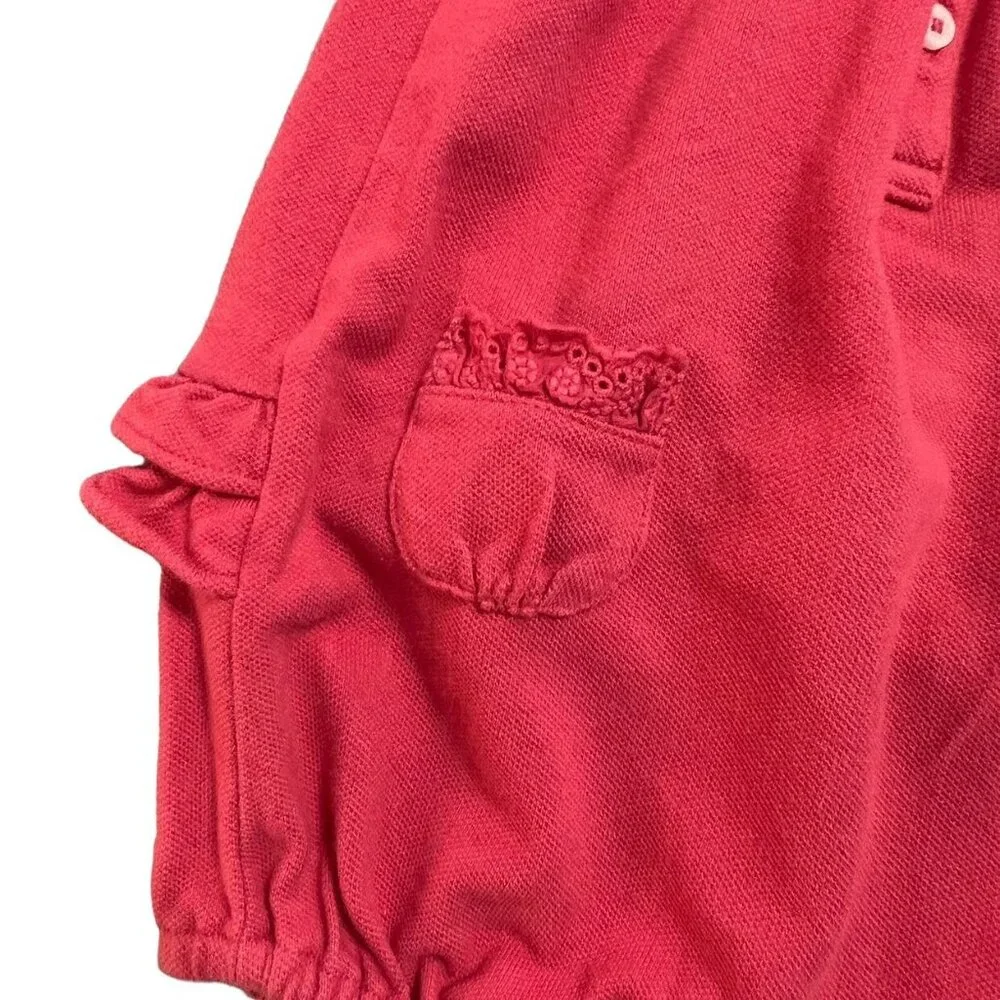 Ralph Lauren 6m Dark Coral Ruffle Bubble Romper